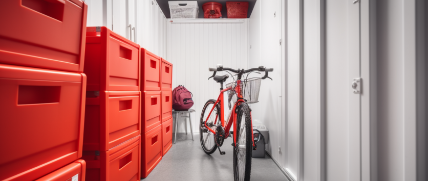 red bike in self storage unit