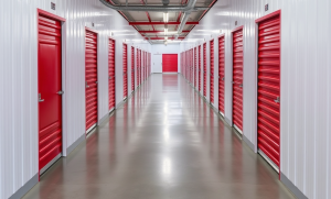 red and white storage units